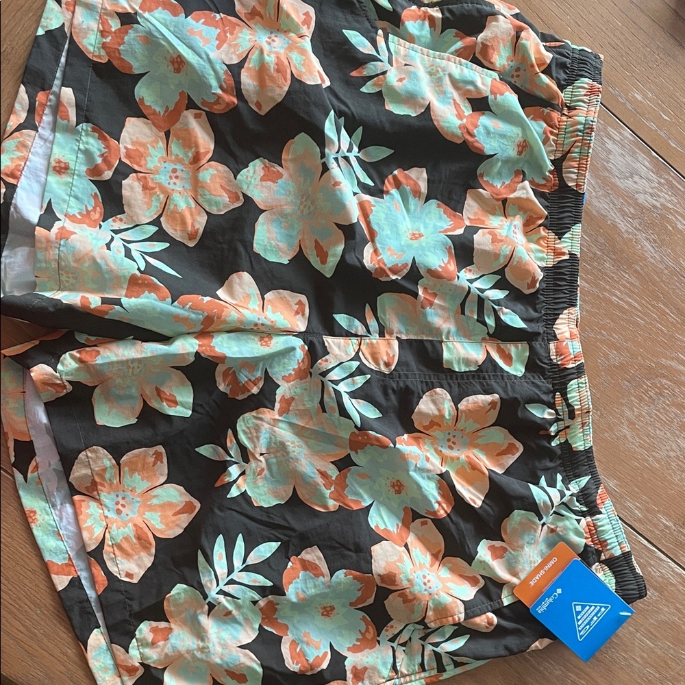 Men's Floral Swim Trunks - Black with Mint & Peach Floral